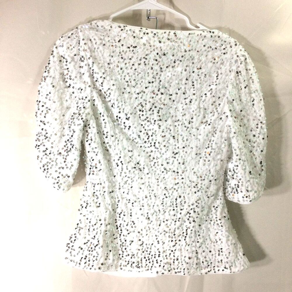 NEW Grace Karin Sequin Top White V Neck Blouse Party Medium NWT - Picture 4 of 6